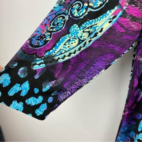 La Cera Pleat Front Printed Tunic Blue Purple Large - Picture 10 of 13